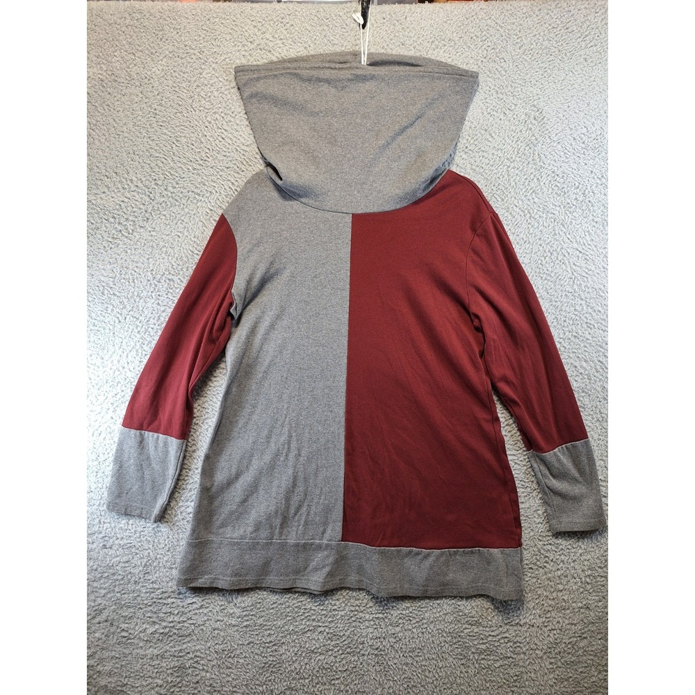Youtalia Tunic Sweater Women XL Red Gray Colorblock Long Sleeve Cotton Cowl Neck